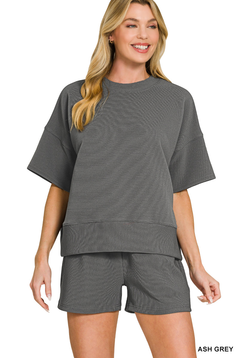 Ribbed Round Neck Shorts Set