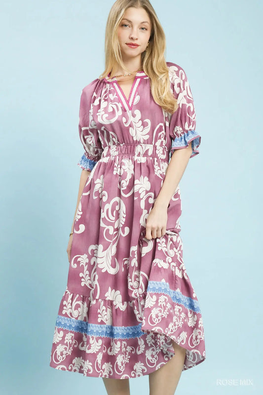 Rose Smocked Waist Midi Dress