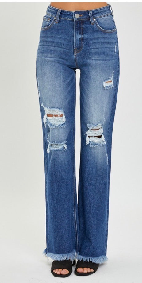 High Rise Knee Distressed Jeans