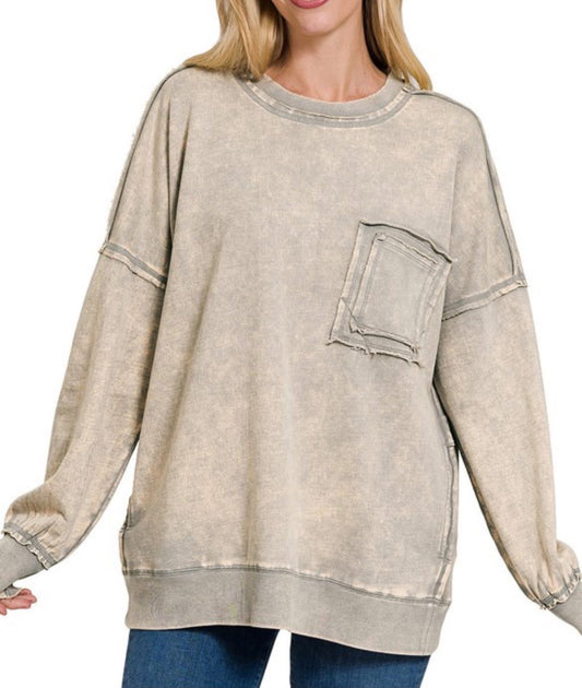 Acid Wash Pocket Pullover