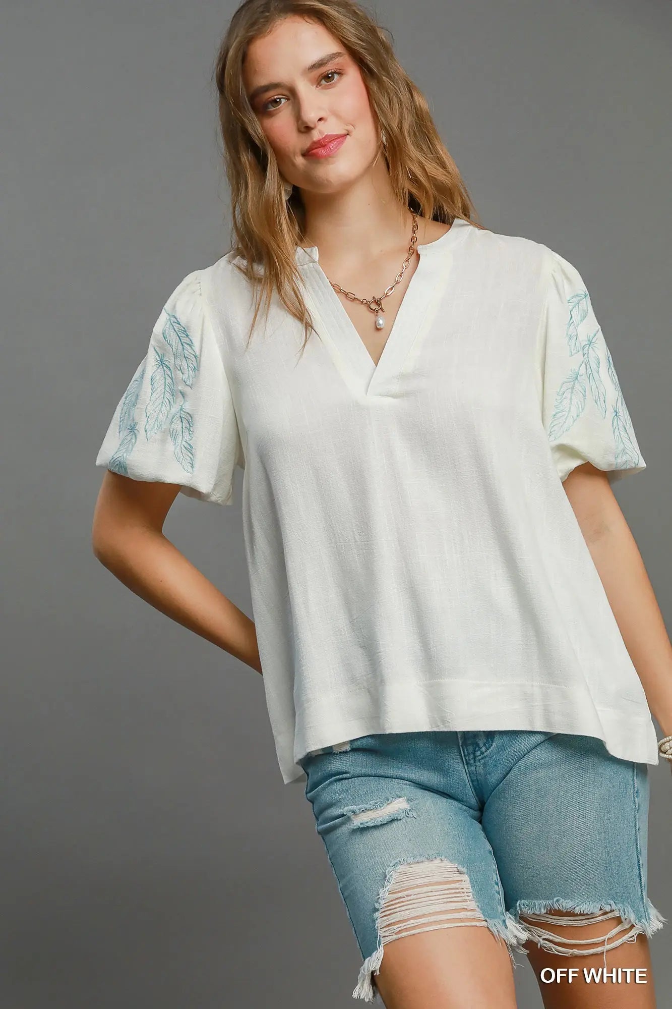 Puff Sleeve Embroidered Top