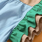 Mist Blue Colorblock Ruffled Sleeve Frill V Neck Blouse