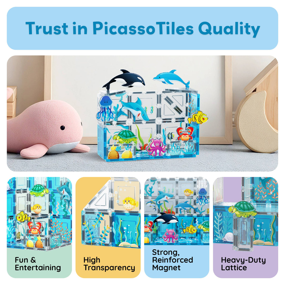 PicassoTiles 26 Piece Marine World Magnetic Building Set