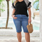 Black Leopard Ruffle Patchwork Sleeve Plus Size Summer Top