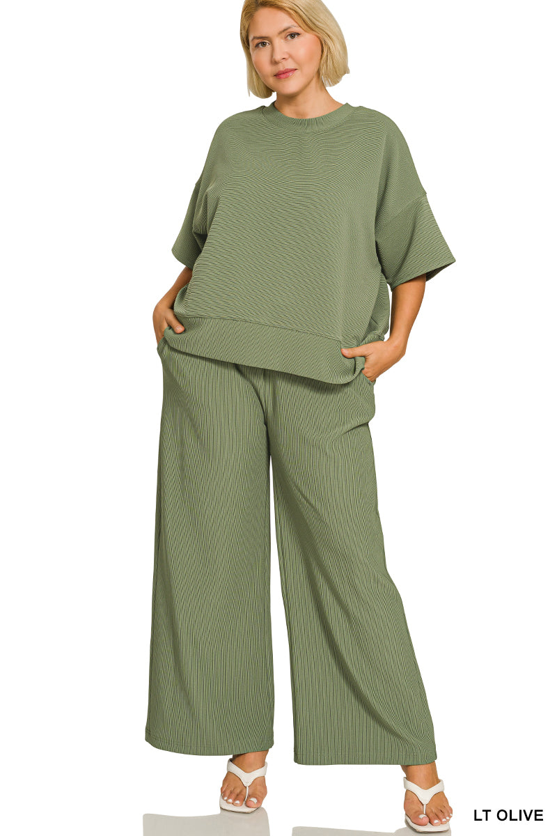 Ribbed Round Neck Pants Set