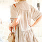 V-Neck Striped 100% Cotton Tiered Woven Dress VD81038