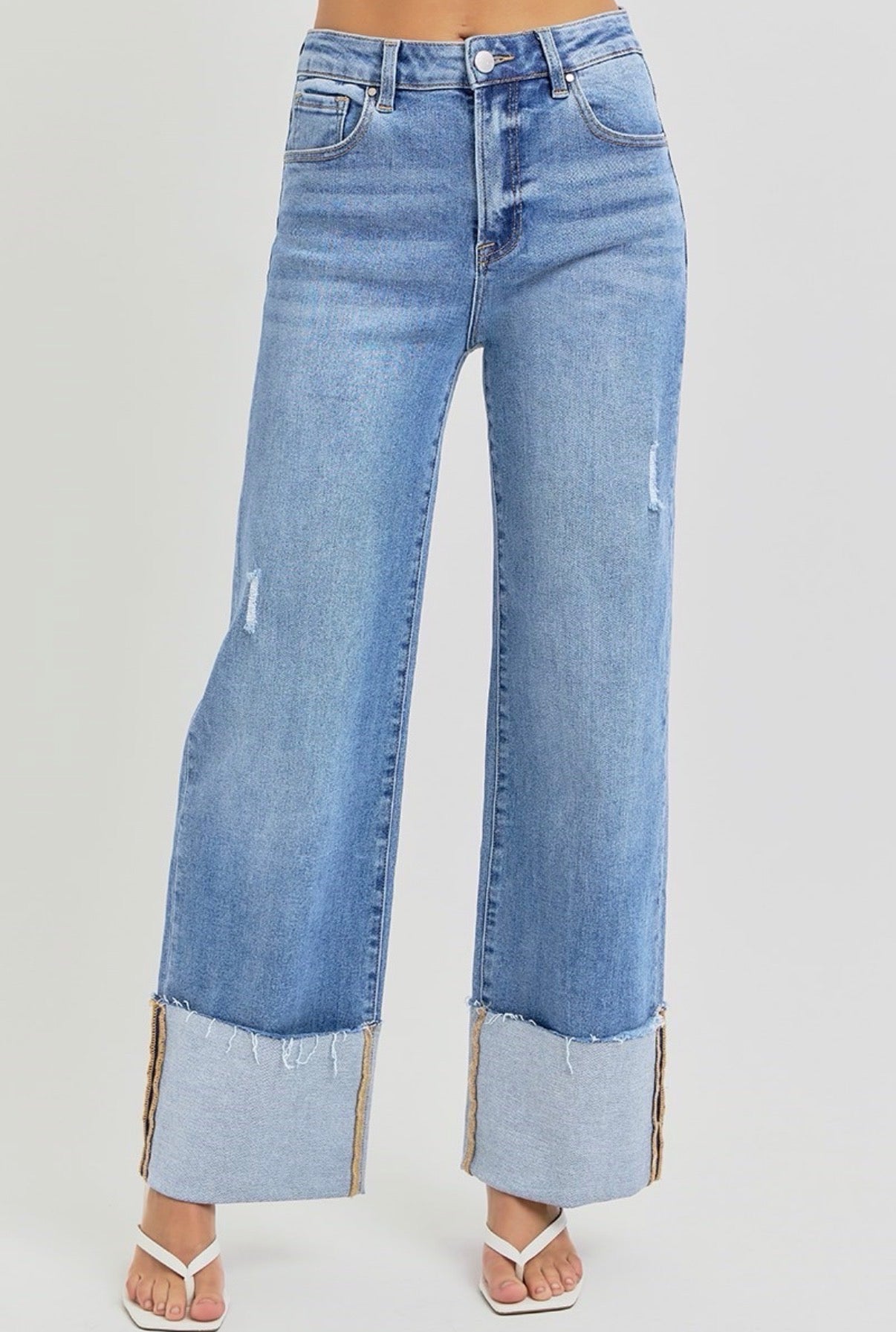 Wide Cuff Washed Jeans
