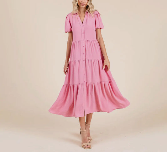 Pink Button Midi Dress