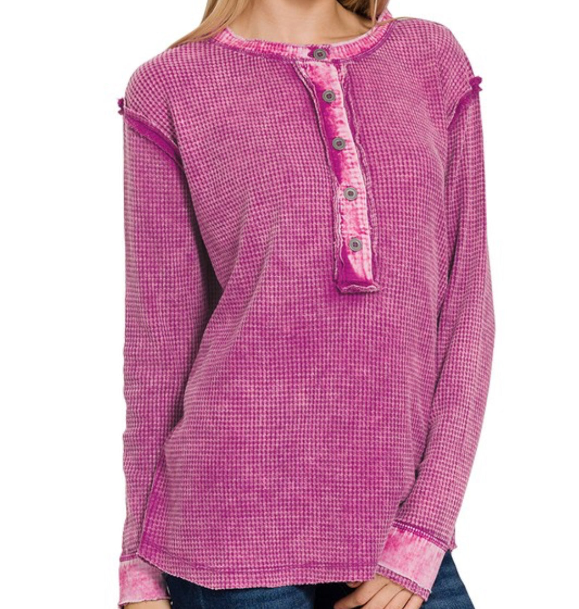 Henley Waffle Long Sleeve Top