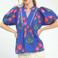Blue Puff Sleeve Babydoll Top