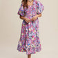 Vintage Flower Print Puff-Sleeve Midi Dress