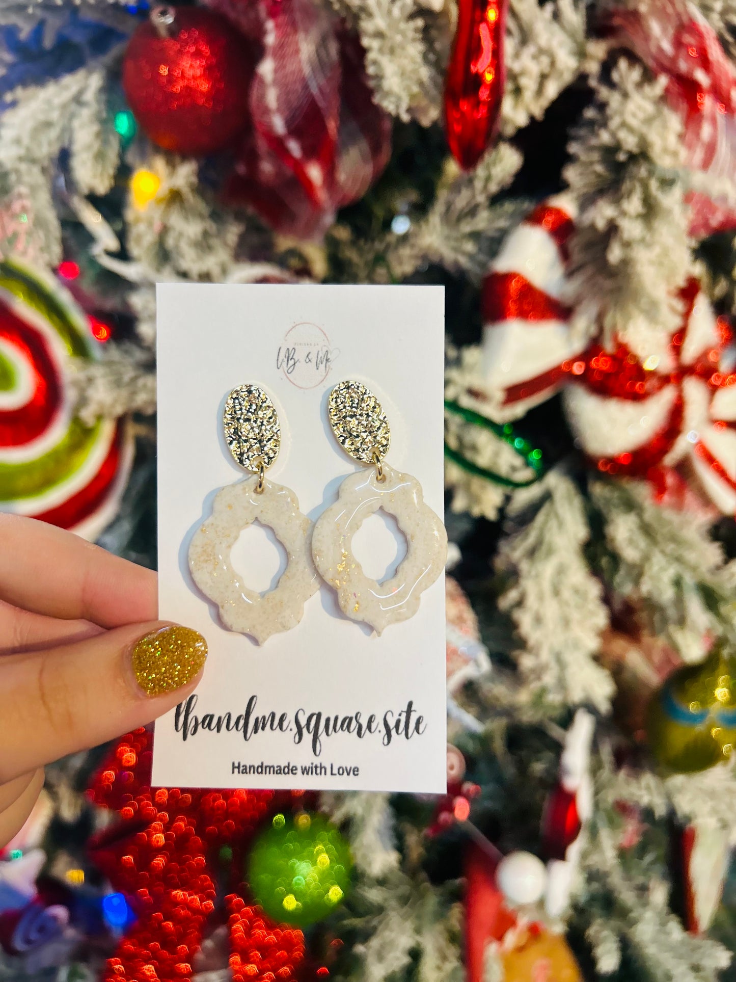 White Marble & Gold Earrings