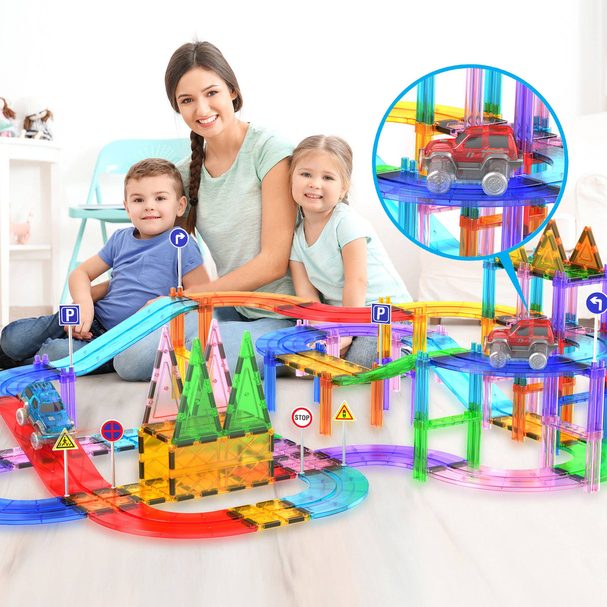 PicassoTiles 2 Pack Cars for Magnetic Race Tracks