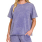Acid Wash Round Neck Shorts Set