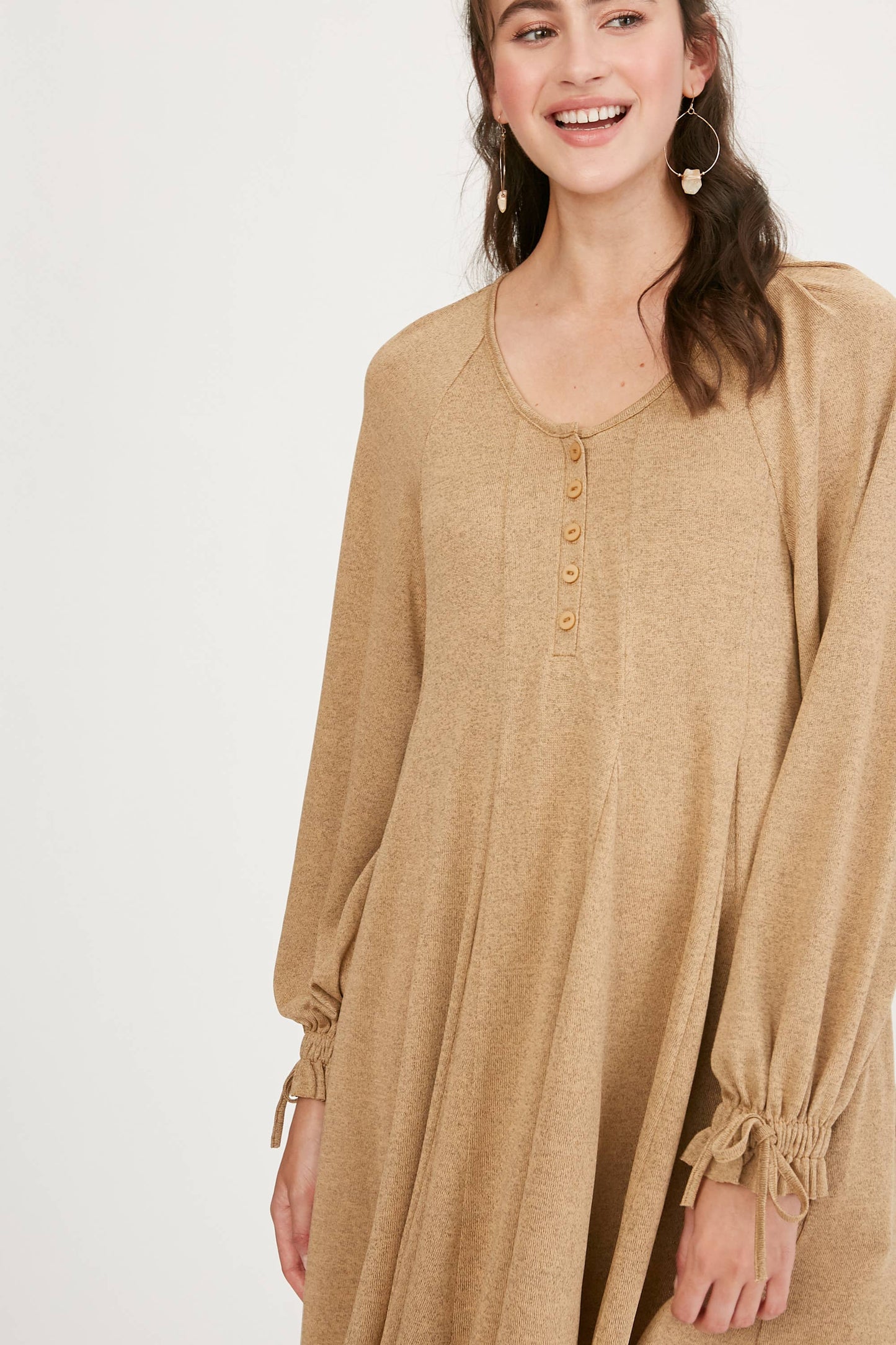 Drawstring Cuff Knit Babydoll Dress LD0804