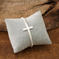 Minimal Cross Stretchy Bracelet in Worn Silver tone with Ball Beads
