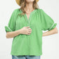 Textured Split Neck Puff Sleeve Top