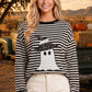 Halloween Ghost Appliqué Striped Long Sleeve Top