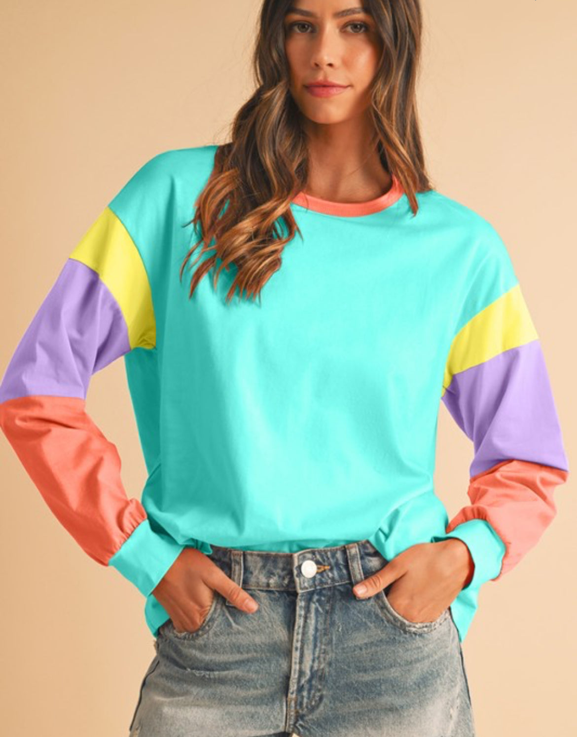 Color Block Long Sleeve Top