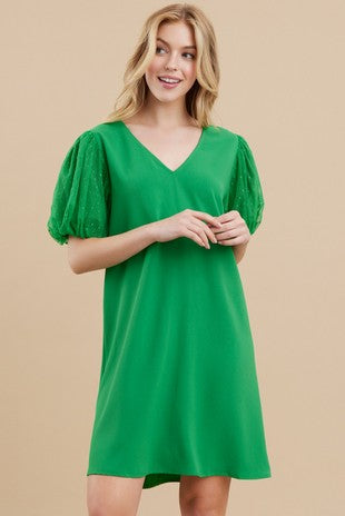 Solid Puff Sleeve Dress