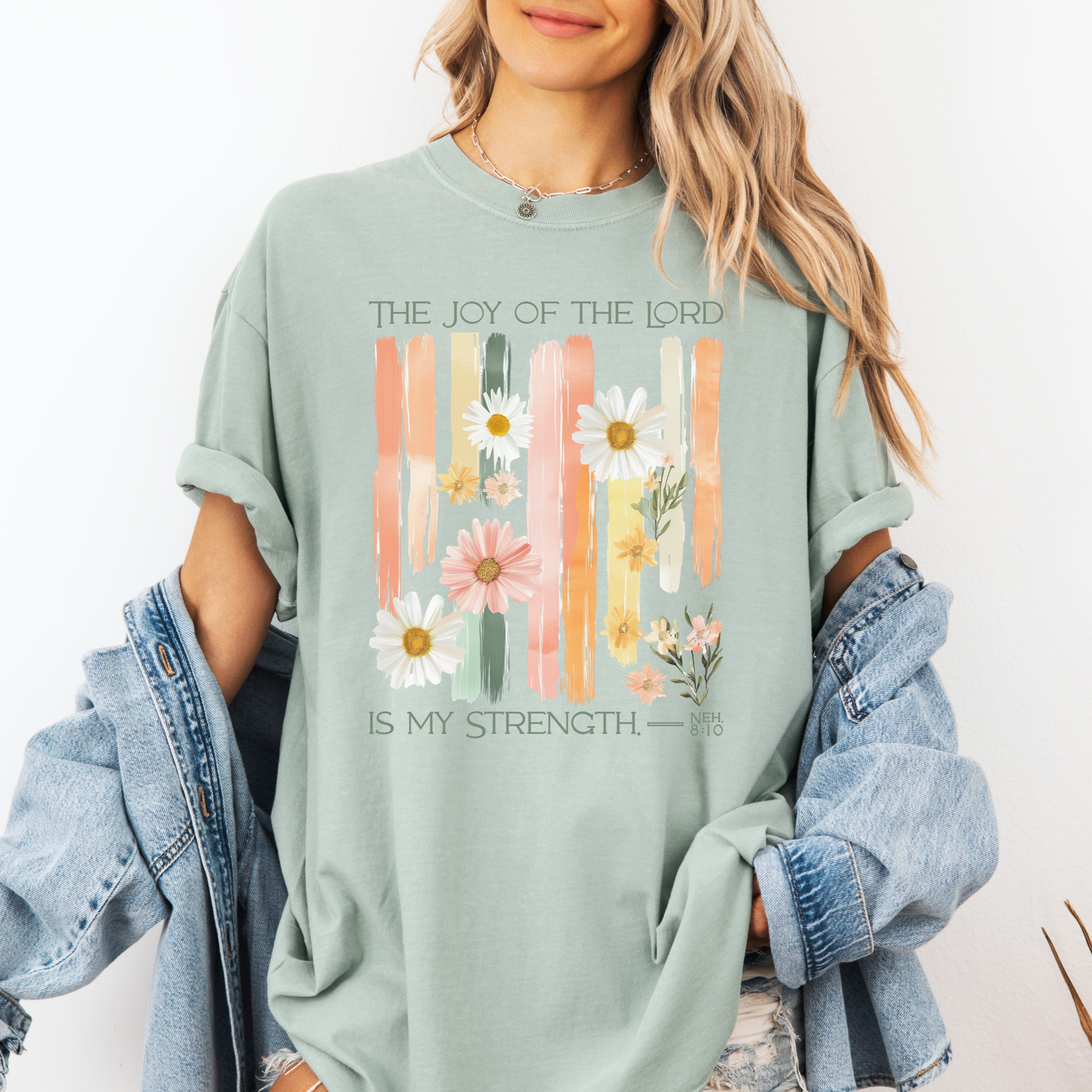 The Joy of the Lord is my Strength Floral Comfort Colors Tee