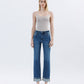 HIGH RISE DARK WASH CUFFED STRAIGHT JEANS