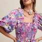 Vintage Flower Print Puff-Sleeve Midi Dress
