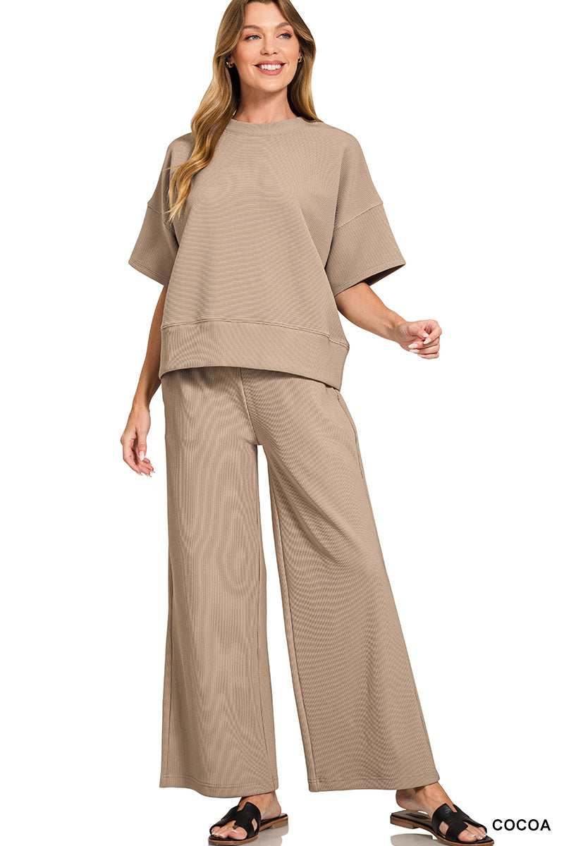 Ribbed Round Neck Pants Set