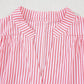 Pink Stripe Notched Neck Frilled Short Puff Sleeve Blouse