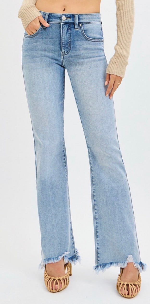 Mid Rise Frayed Hem Detailed Jeans