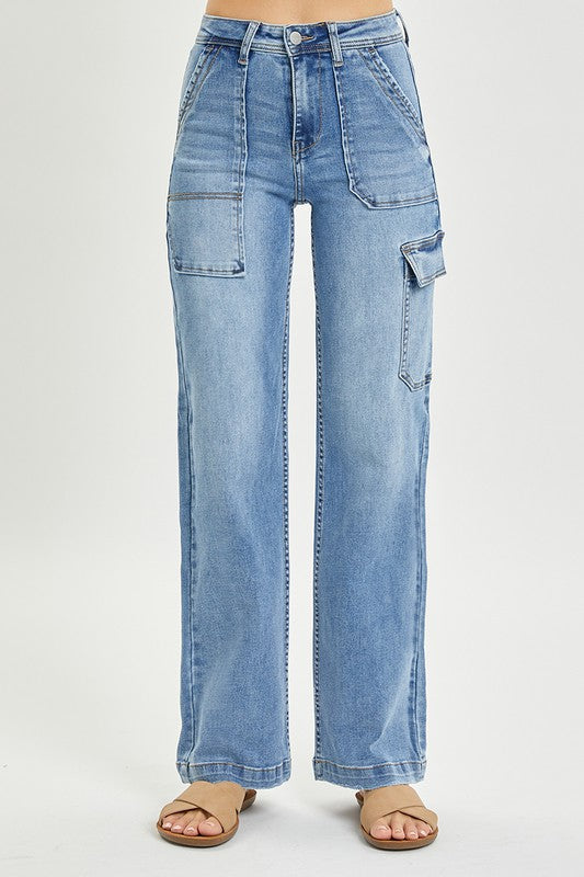 High Rise Cargo Pocket Wide Leg Jean
