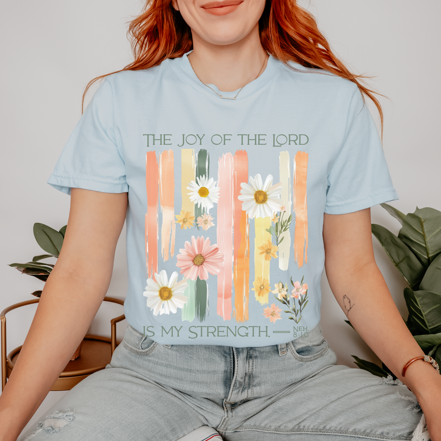 The Joy of the Lord is my Strength Floral Comfort Colors Tee