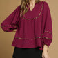 Leopard Trim Bubble Sleeve Blouse