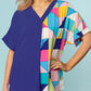 Royal Blue Multi Color Geometric Short Sleeve Top