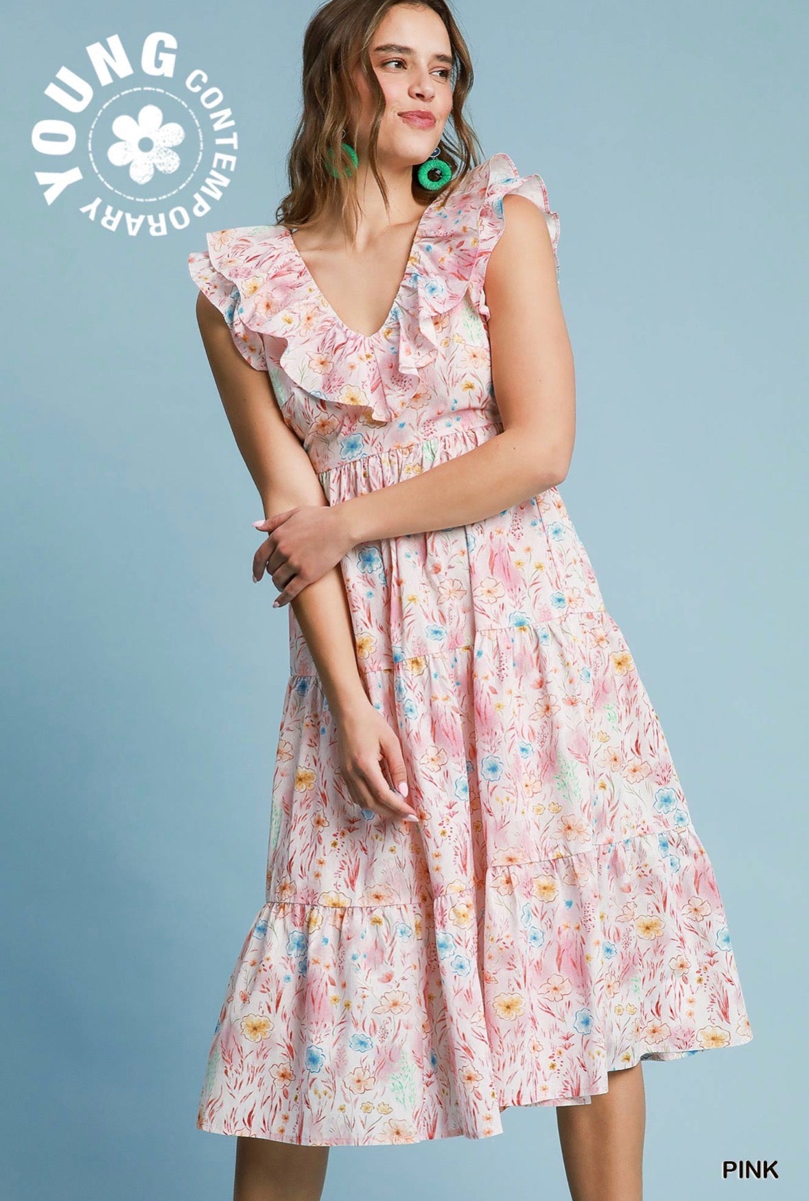 Pink Design Midi Dress