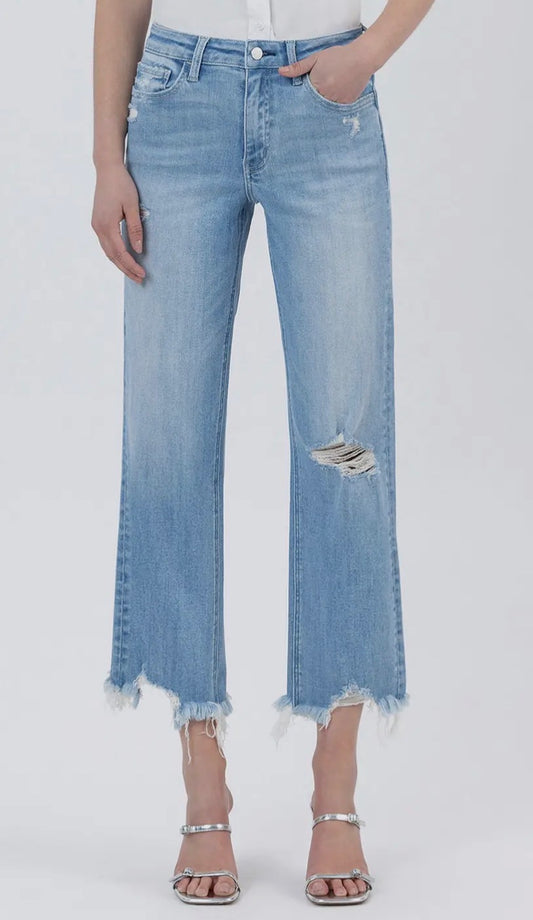 High Rise Distressed Crop Wide Leg Jeans