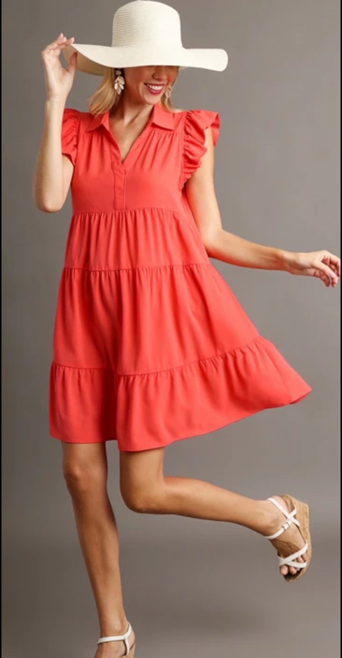 Coral Pink Flutter Sleeve Dress