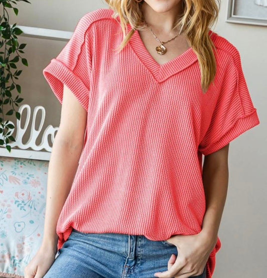 Ribbed V-Neck Top