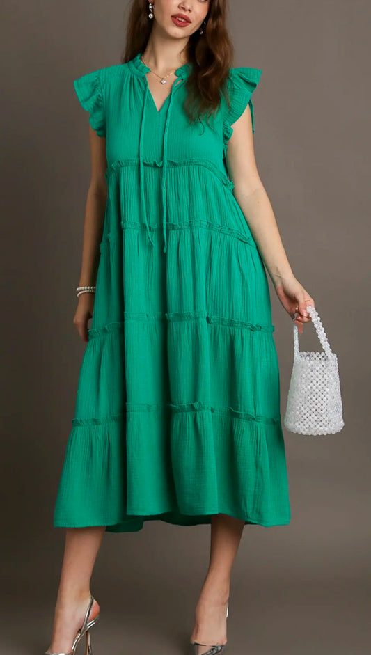 Tiered Tie Midi Dress