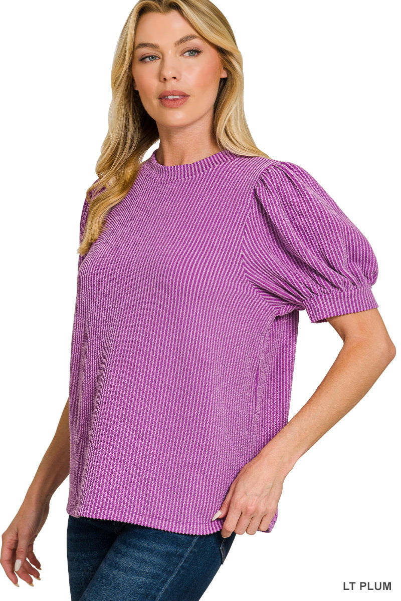 Ribbed Puff Sleeve Top