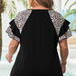 Black Leopard Ruffle Patchwork Sleeve Plus Size Summer Top
