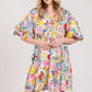 HALF BUTTON BUBBLE SLEEVE FLORAL MIDI DRESS