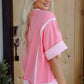 Peach Blossom Half Sleeve Raw Seam High Low Side Split Top