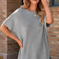 Gray Short Sleeve Side Slit Oversized Sweater