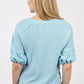 NT11467-Half Puff Sleeve Crinkle Knit Top