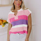 Multicolour Color Block Notch V Neck Sweater T Shirt