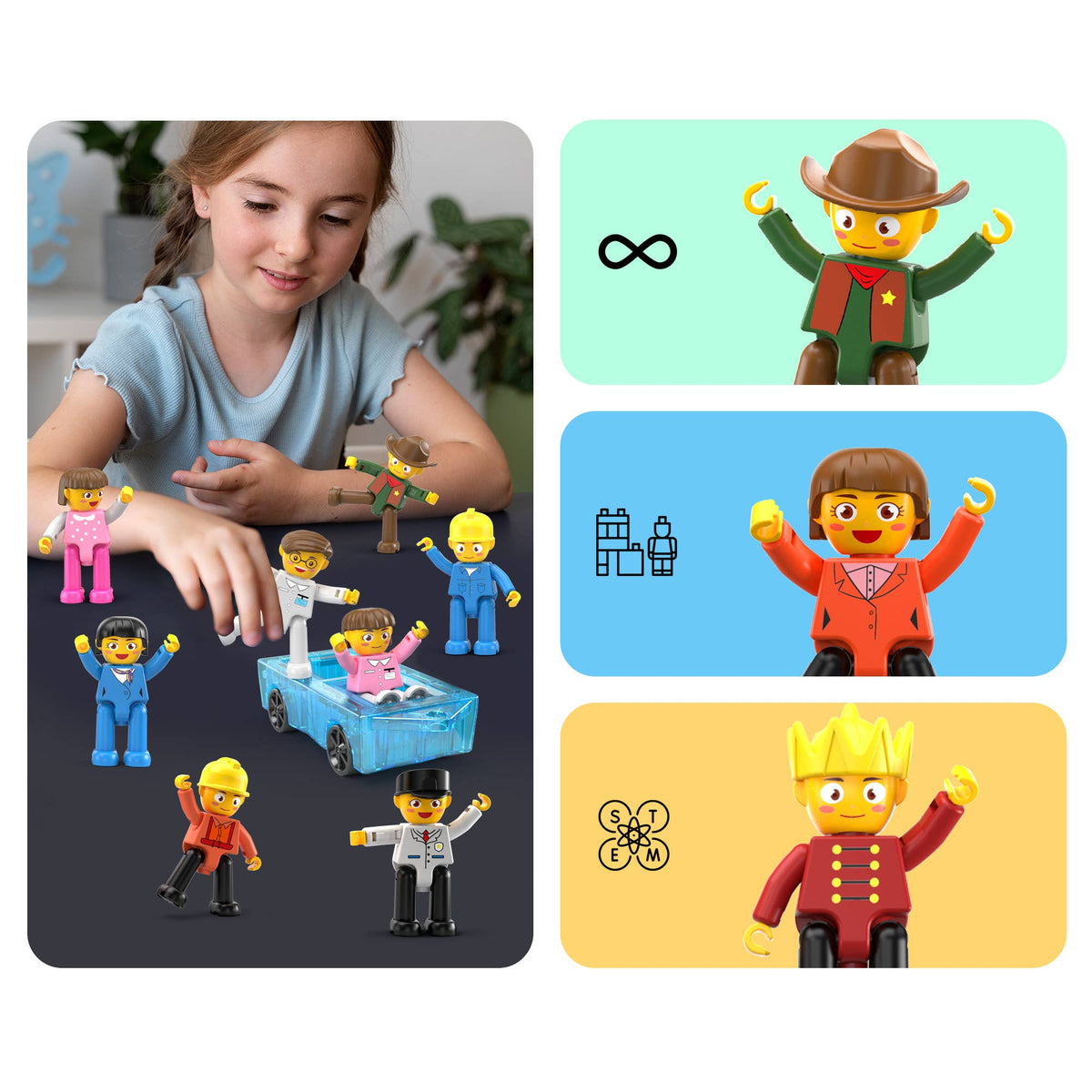 PicassoTiles 16pc Magnetic Tile Characters