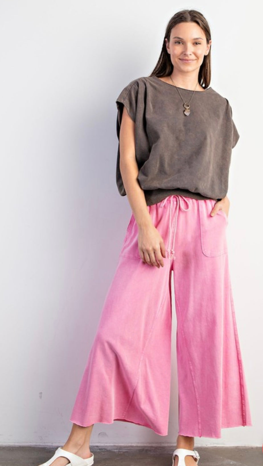 Barbie Pink Washed Terry Wide Leg Pants