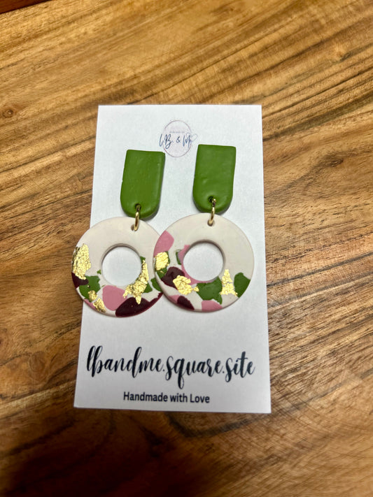 Round Green and Pink Earrings