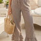 Gingham Casual Ruffled Hem 100%Cotton Cropped Pants